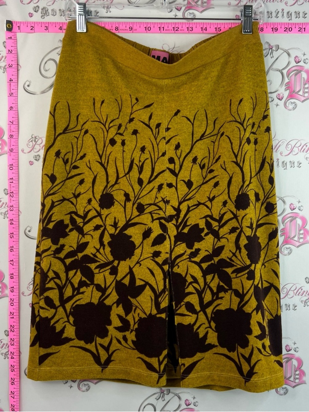 Misa Los Angeles A-Line Skirt with Mustard background with Black Floral Jacquard